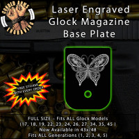 Butterfly 1 Laser Engraved Aluminum Glock Magazine Base Plates