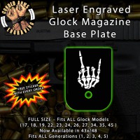 Rock On Skeleton Hand Laser Engraved Aluminum Glock Magazine Base Plates