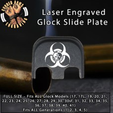 Biohazard Double Skulls Laser Engraved Glock Slide Plate