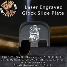 Messy Bun Skull Laser Engraved Glock Slide Plate