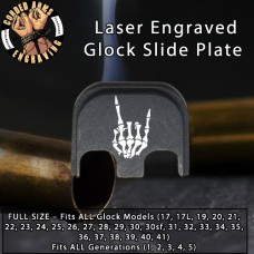 Rock On Skeleton Hand Laser Engraved Glock Slide Plate