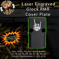 Rock On Skeleton Hand Engraved RMR Cover Plate 