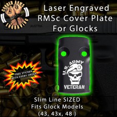 Army Veteran Skull Laser Engraved RMSc Cover Plate for Glock 43, 43x, 48