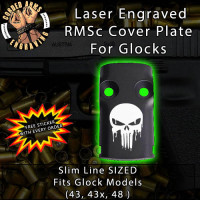 Drippy Punisher Laser Engraved RMSc Cover Plate for Glock 43, 43x, 48