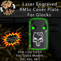 Hello Kitty Punisher Laser Engraved RMSc Cover Plate for Glock 43, 43x, 48