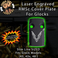 Tribal Bat Laser Engraved RMSc Cover Plate for Glock 43, 43x, 48