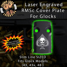 Aces of Spades Skull Laser Engraved RMSc Cover Plate for Glock 43, 43x, 48