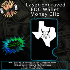 Texas with Cow Skull Laser Engraved EDC  Money Clip Credit Card Wallet