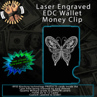 Butterfly 1 Laser Engraved EDC  Money Clip Credit Card Wallet